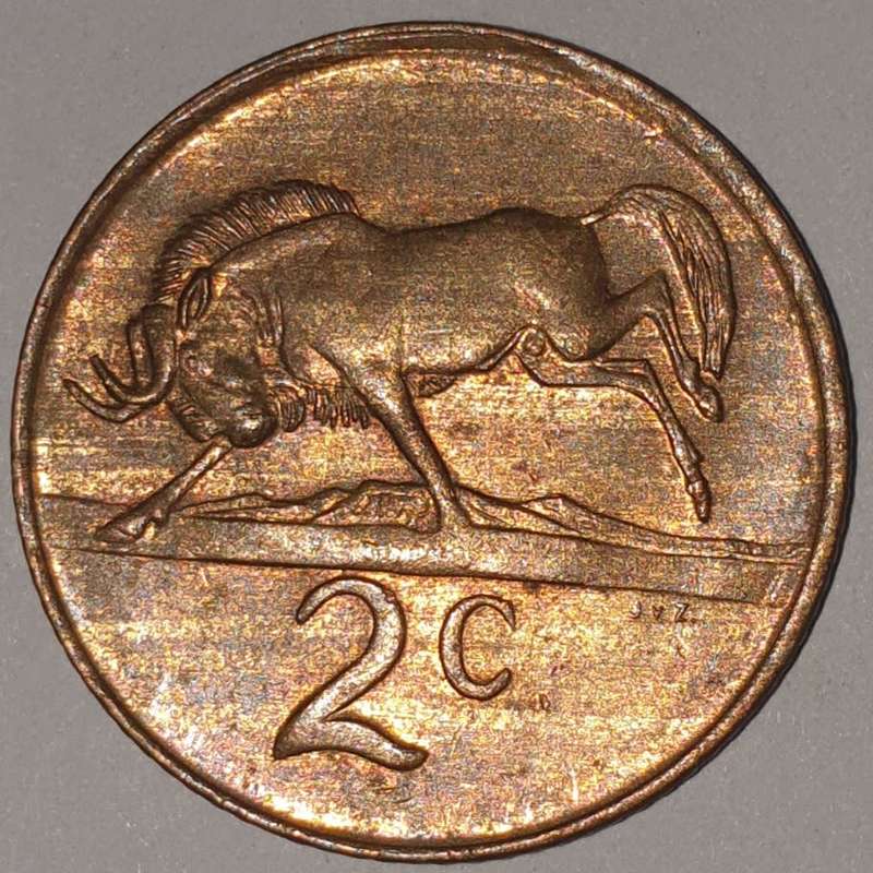 1983 - 2 CENT COIN (TWO CENT COIN) - RSA - BRONZE - KM#83 - BILINGUAL LEGEND - WILDEBEEST